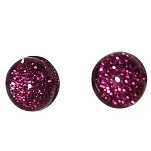 Retro 80s Pink Glitter Round Stud Earrings Sparkly Fashion Jewelry Women